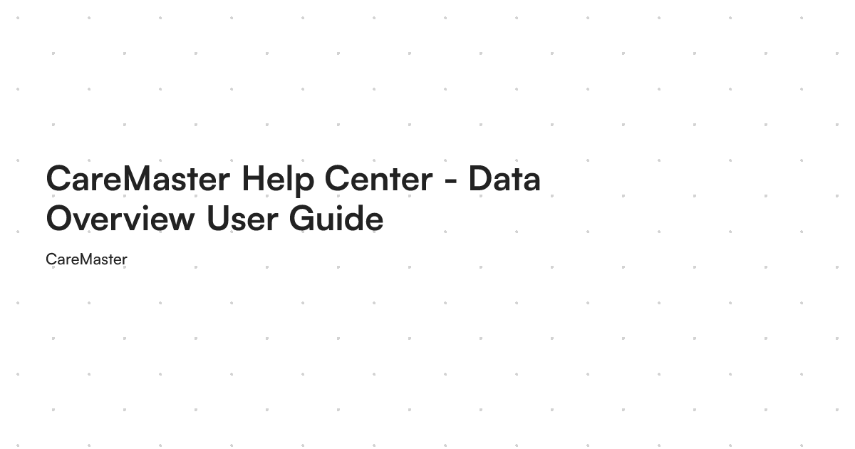 CareMaster Help Center - Data Overview User Guide